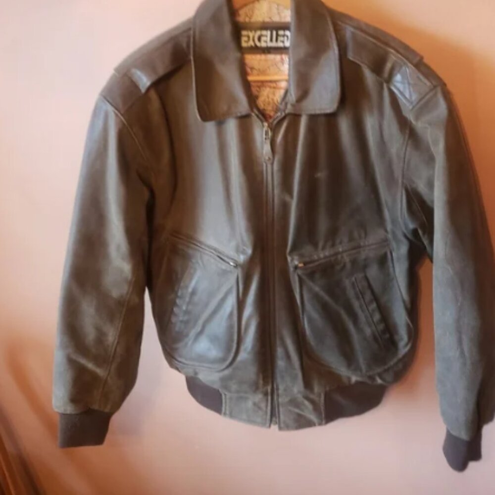 Vtg EXCELLED Men's Brown Leather Bomber Jacket Made In USA size L
